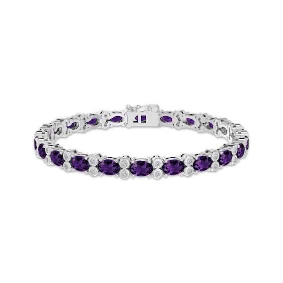 Oval-Cut Amethyst & White Lab-Created Sapphire Bracelet Sterling Silver 7.5"