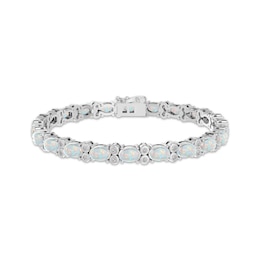 Oval-Cut Lab-Created Opal & White Lab-Created Sapphire Bracelet Sterling Silver 7.5&quot;