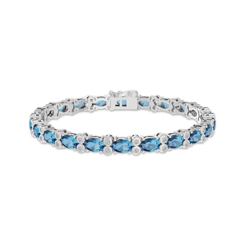 Oval-Cut Swiss Blue Topaz & White Lab-Created Sapphire Bracelet Sterling Silver 7.5"