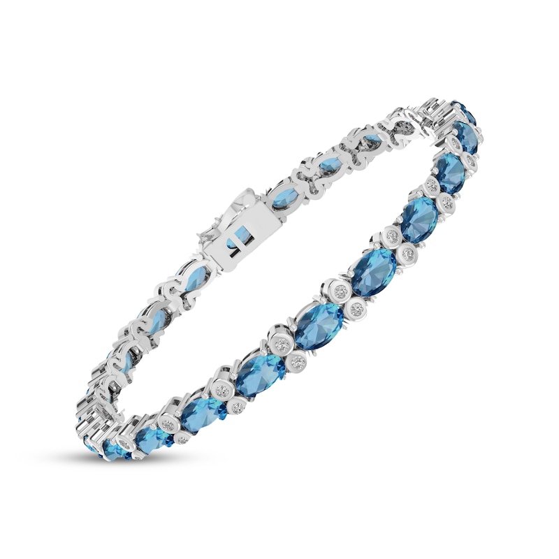 Oval-Cut Swiss Blue Topaz & White Lab-Created Sapphire Bracelet Sterling Silver 7.5"