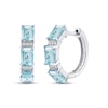 Thumbnail Image 1 of Octagon-Cut Aquamarine & White Lab-Created Sapphire Hoop Earrings Sterling Silver