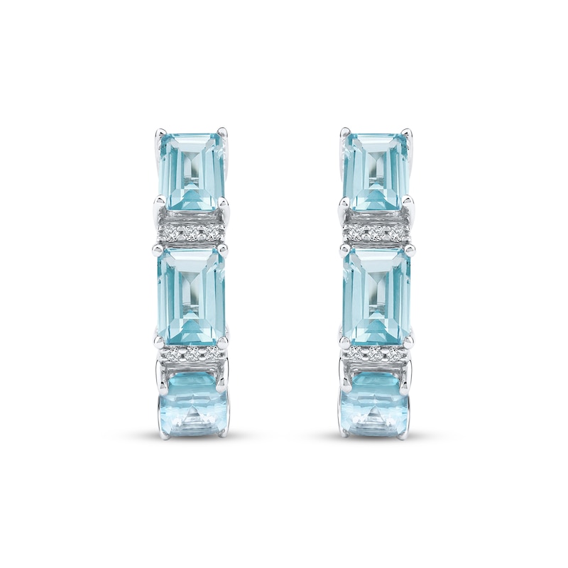 Main Image 2 of Octagon-Cut Aquamarine & White Lab-Created Sapphire Hoop Earrings Sterling Silver