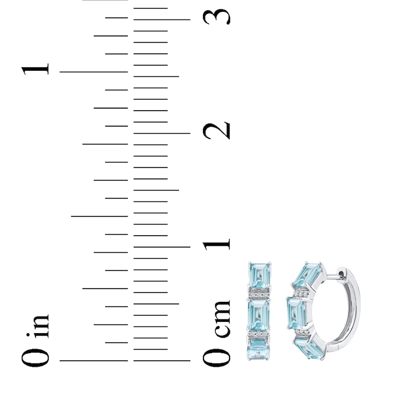 Main Image 4 of Octagon-Cut Aquamarine & White Lab-Created Sapphire Hoop Earrings Sterling Silver