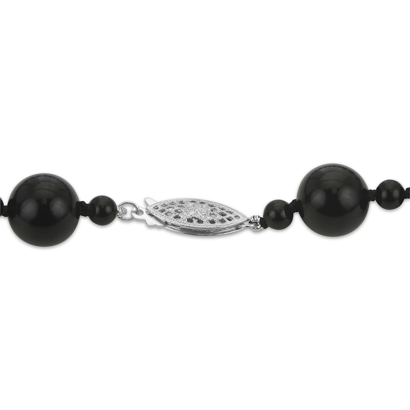 Main Image 2 of Black Onyx Beaded Bracelet Sterling Silver 7.5&quot;