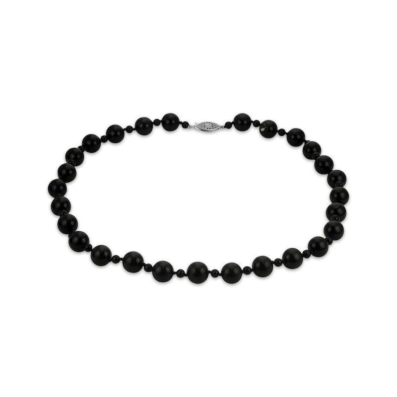 Black Onyx Beaded Necklace Sterling Silver 18