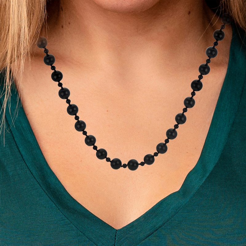 Main Image 4 of Black Onyx Beaded Necklace Sterling Silver 18&quot;