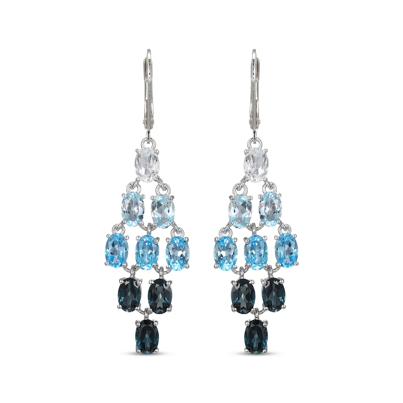 Main Image 2 of Oval-Cut Sky, Swiss and London Blue Topaz, White Lab-Created Sapphire Chandelier Earrings Sterling Silver