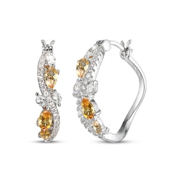 Multi-Shape Citrine & White Lab-Created Sapphire Swirl Hoop Earrings Sterling Silver