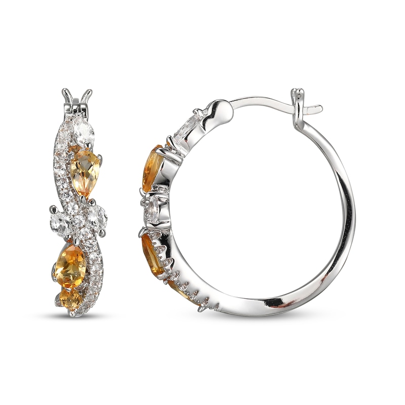 Main Image 3 of Multi-Shape Citrine & White Lab-Created Sapphire Swirl Hoop Earrings Sterling Silver