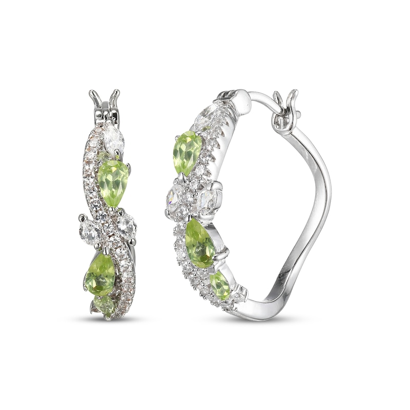 Main Image 1 of Multi-Shape Peridot & White Lab-Created Sapphire Swirl Hoop Earrings Sterling Silver