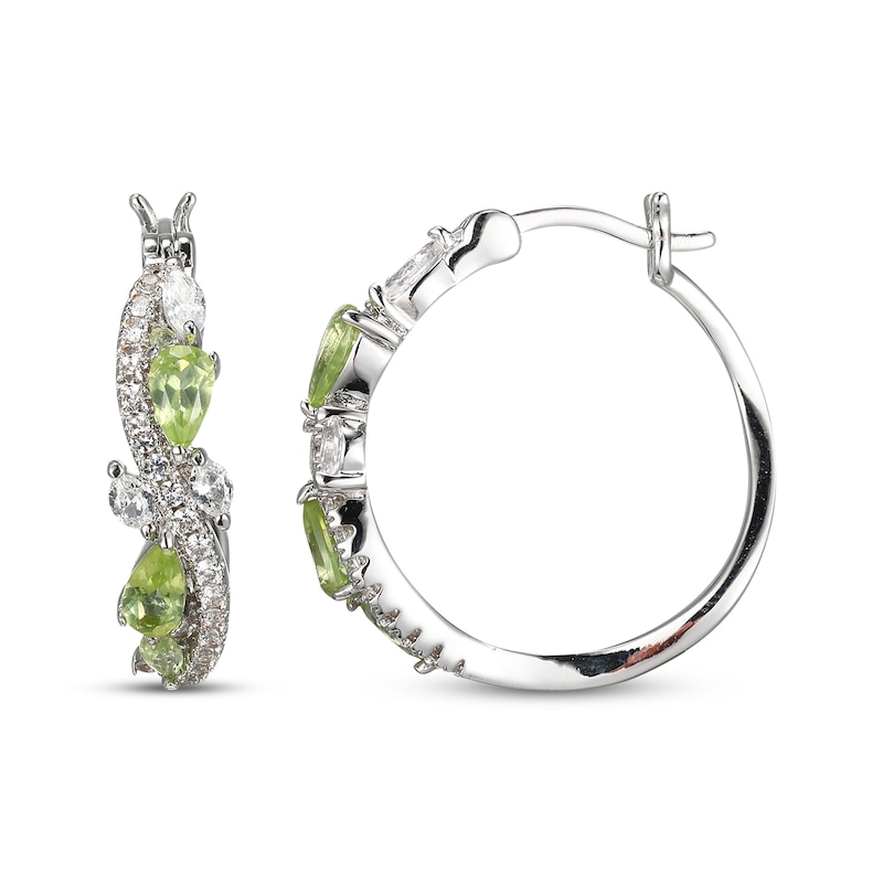 Main Image 3 of Multi-Shape Peridot & White Lab-Created Sapphire Swirl Hoop Earrings Sterling Silver