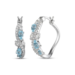 Multi-Shape Swiss Blue Topaz & White Lab-Created Sapphire Swirl Hoop Earrings Sterling Silver