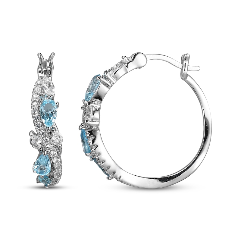 Multi-Shape Swiss Blue Topaz & White Lab-Created Sapphire Swirl Hoop ...