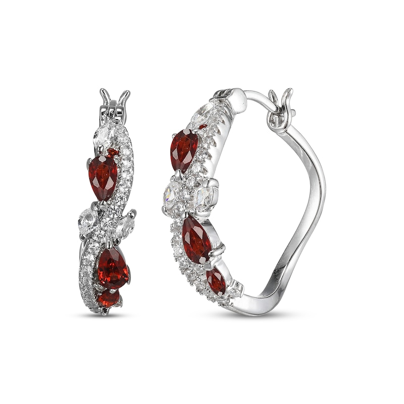 Main Image 1 of Multi-Shape Garnet & White Lab-Created Sapphire Swirl Hoop Earrings Sterling Silver