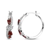 Thumbnail Image 3 of Multi-Shape Garnet & White Lab-Created Sapphire Swirl Hoop Earrings Sterling Silver