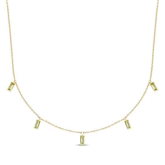 Baguette-Cut Peridot Dangle Station Necklace 10K Yellow Gold 18"