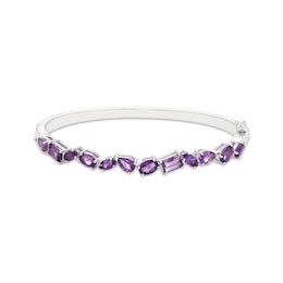 Octagon, Oval, Pear & Marquise-Cut Amethyst Bangle Bracelet Sterling Silver