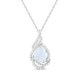 Pear-Shaped Lab-Created Opal & White Lab-Created Sapphire Teardrop Swirl Necklace Sterling Silver 18&quot;