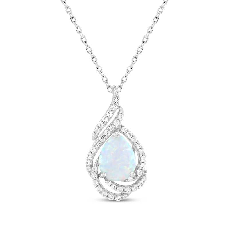 Pear-Shaped Lab-Created Opal & White Lab-Created Sapphire Teardrop Swirl Necklace Sterling Silver 18"