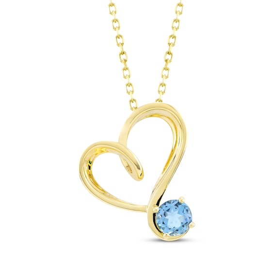 Swiss Blue Topaz Swirling Heart Necklace 10K Yellow Gold 18"