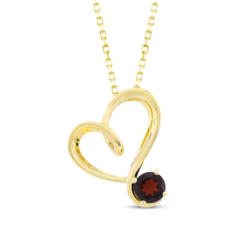 Main Image 1 of Garnet Swirling Heart Necklace 10K Yellow Gold 18&quot;