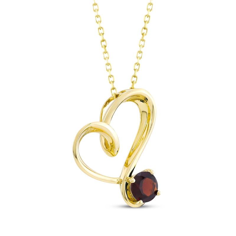 Garnet Swirling Heart Necklace 10K Yellow Gold 18