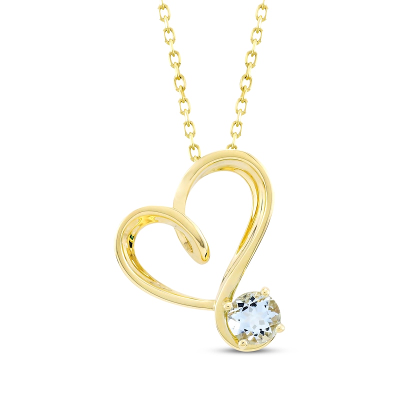 Main Image 1 of Aquamarine Swirling Heart Necklace 10K Yellow Gold 18&quot;