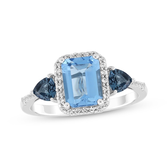 Emerald-Cut Swiss Blue Topaz, London Blue Topaz & White Lab-Created Sapphire Ring Sterling Silver