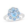 Thumbnail Image 1 of Oval-Cut Swiss Blue Topaz & White Lab-Created Sapphire Ring Sterling Silver