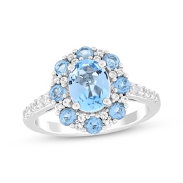 Oval-Cut Swiss Blue Topaz & White Lab-Created Sapphire Ring Sterling Silver