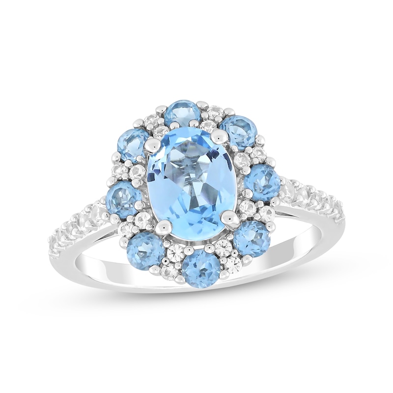 Main Image 1 of Oval-Cut Swiss Blue Topaz & White Lab-Created Sapphire Ring Sterling Silver