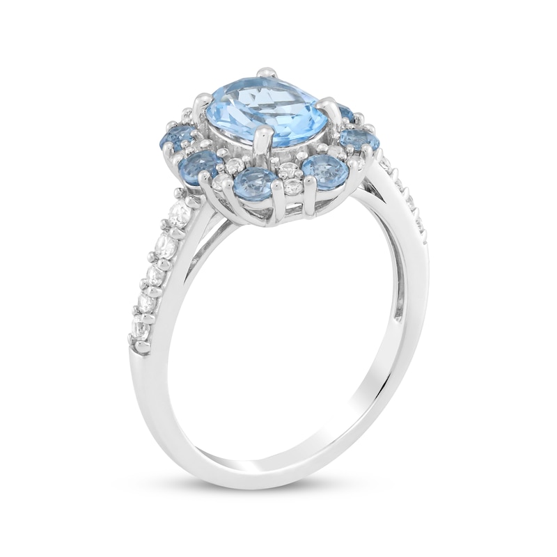 Oval-Cut Swiss Blue Topaz & White Lab-Created Sapphire Ring Sterling ...