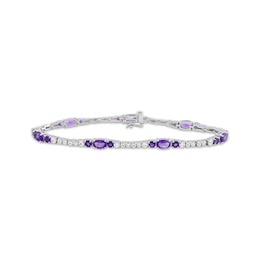 Oval & Round-Cut Amethyst & White Topaz Link Bracelet Sterling Silver 7.25&quot;