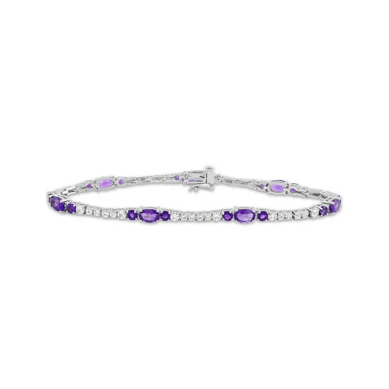 Main Image 1 of Oval & Round-Cut Amethyst & White Topaz Link Bracelet Sterling Silver 7.25&quot;