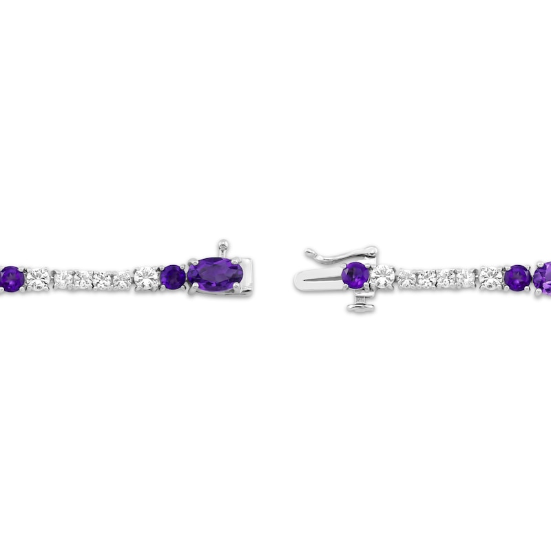 Main Image 2 of Oval & Round-Cut Amethyst & White Topaz Link Bracelet Sterling Silver 7.25&quot;