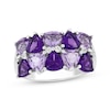 Thumbnail Image 1 of Trillion-Cut Amethyst & White Lab-Created Sapphire Two-Row Ring Sterling Silver