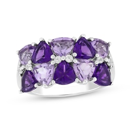 Trillion-Cut Amethyst & White Lab-Created Sapphire Two-Row Ring Sterling Silver