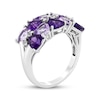 Thumbnail Image 2 of Trillion-Cut Amethyst & White Lab-Created Sapphire Two-Row Ring Sterling Silver