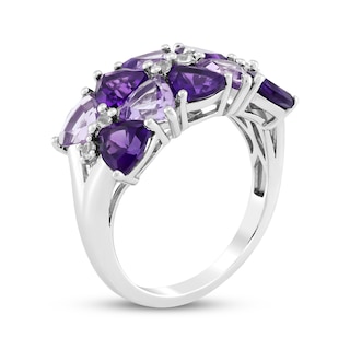 Trillion-Cut Amethyst & White Lab-Created Sapphire Two-Row Ring ...