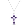 Thumbnail Image 1 of Trillion-Cut Amethyst & White Lab-Created Sapphire Cross Necklace Sterling Silver 18&quot;