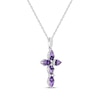 Thumbnail Image 2 of Trillion-Cut Amethyst & White Lab-Created Sapphire Cross Necklace Sterling Silver 18&quot;