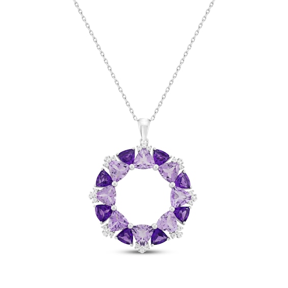 Trillion-Cut Amethyst & White Lab-Created Sapphire Circle Necklace Sterling Silver 18"