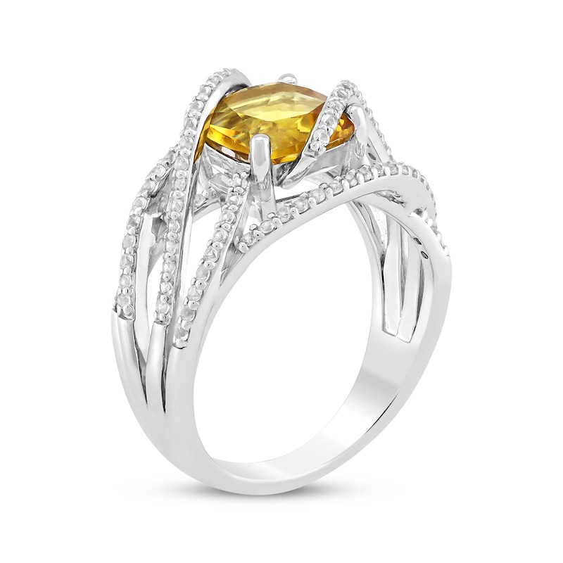 Main Image 2 of Cushion-Cut Citrine & White Lab-Created Sapphire Crossover Ring Sterling Silver