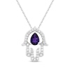Thumbnail Image 0 of Pear-Shaped Amethyst & White Lab-Created Sapphire Hamsa Necklace Sterling Silver 18"
