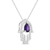 Thumbnail Image 1 of Pear-Shaped Amethyst & White Lab-Created Sapphire Hamsa Necklace Sterling Silver 18"