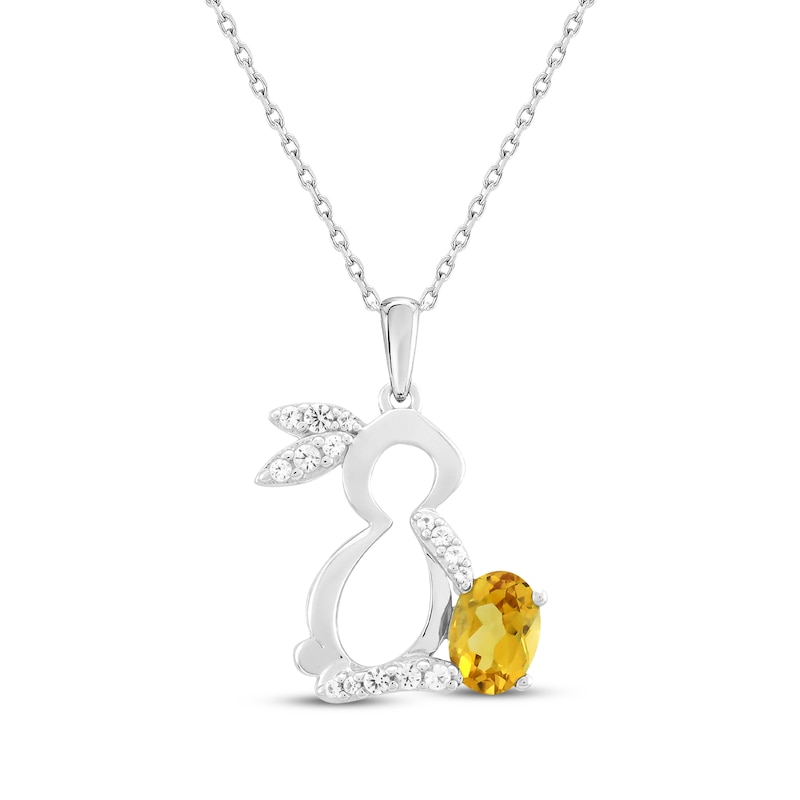 Main Image 1 of Oval-Cut Citrine & White Lab-Created Sapphire Bunny Necklace Sterling Silver 18&quot;