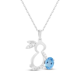 Oval-Cut Swiss Blue Topaz & White Lab-Created Sapphire Bunny Necklace Sterling Silver 18&quot;