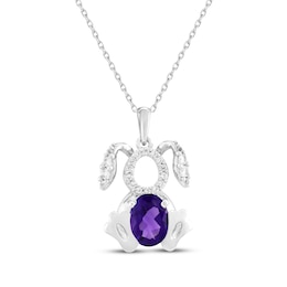 Oval-Cut Amethyst & White Lab-Created Sapphire Bunny Necklace Sterling Silver 18&quot;