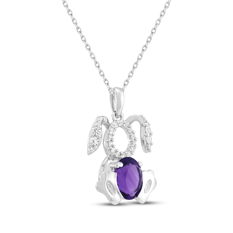 Main Image 2 of Oval-Cut Amethyst & White Lab-Created Sapphire Bunny Necklace Sterling Silver 18&quot;