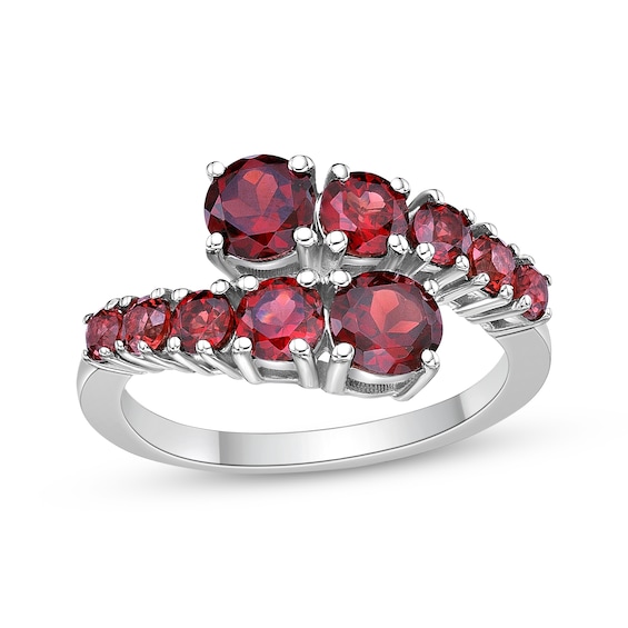 Garnet Graduated Bypass Ring Sterling Silver